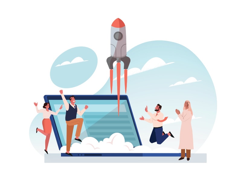 Image of a laptop with a rocketship